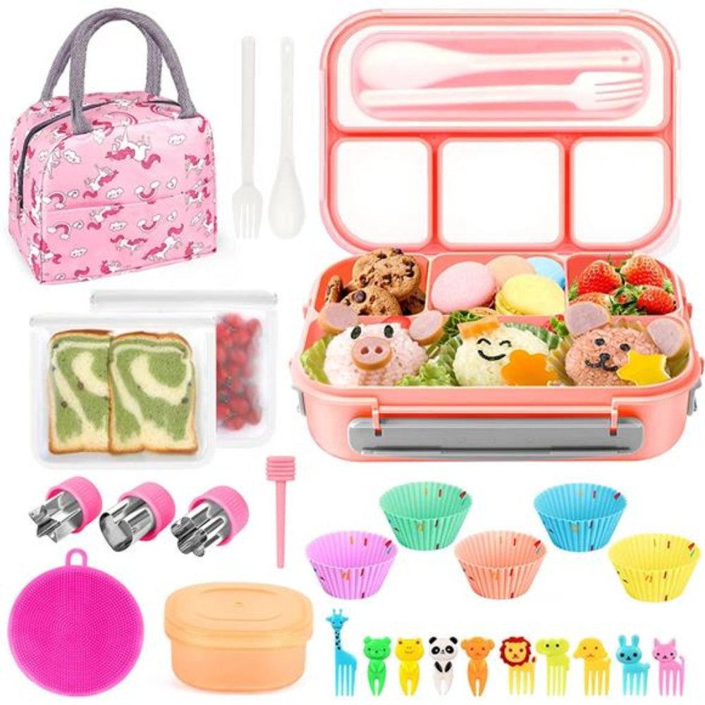 Lunch Box Kit, Lunch Container for Kids/Adults, Leak-proof Box 4 Compartments